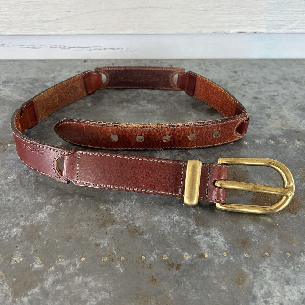 Vintage Fossil Womens Brown Leather Belt Size Small Solid Brass Buckle B17025
